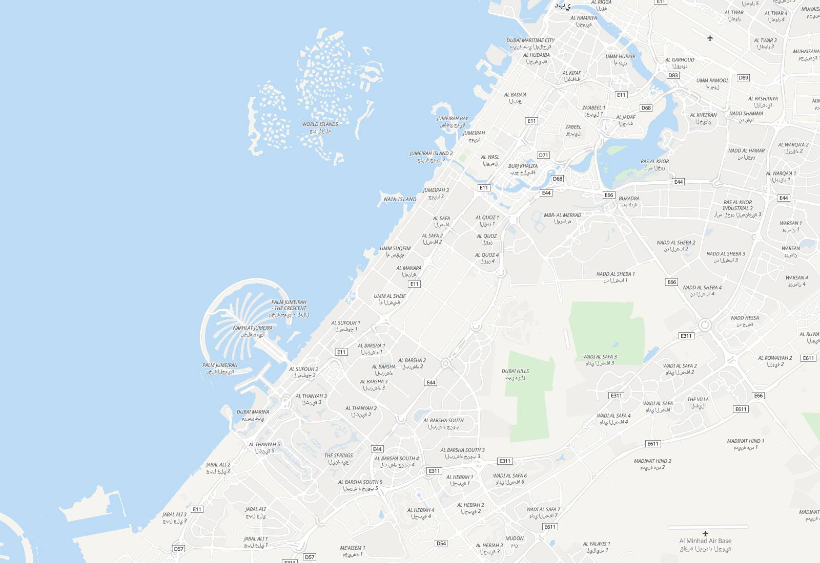 Map of Dubai with job pins